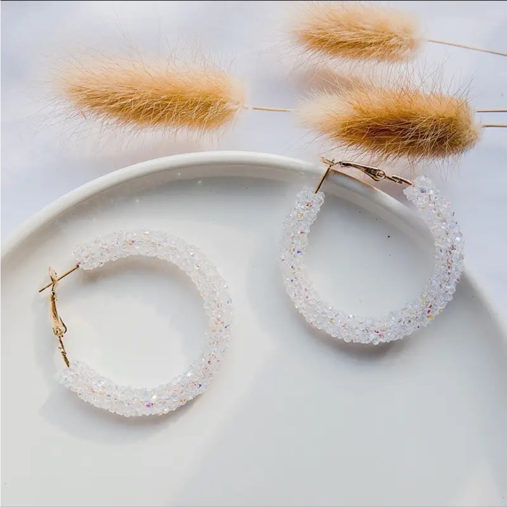 White Crystal Glimmer Hoop Earrings